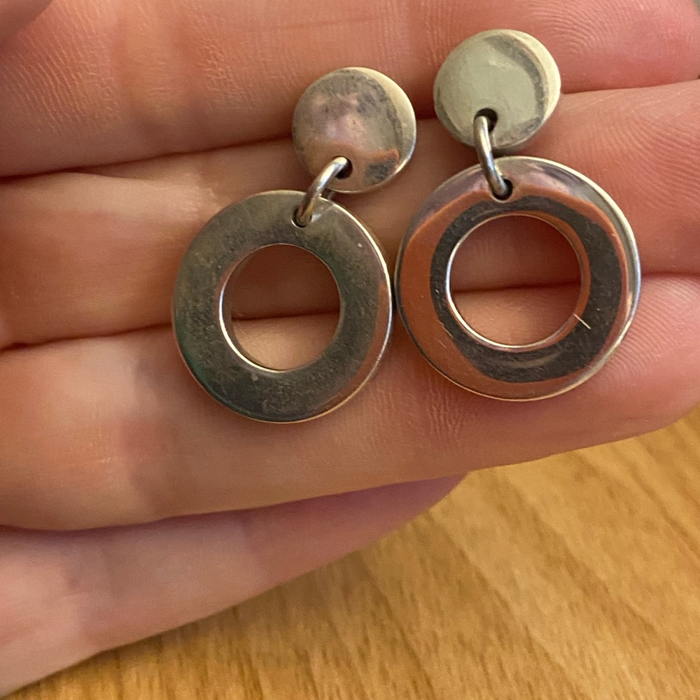 Fun 925 sterling Silver round disc dangle earrings